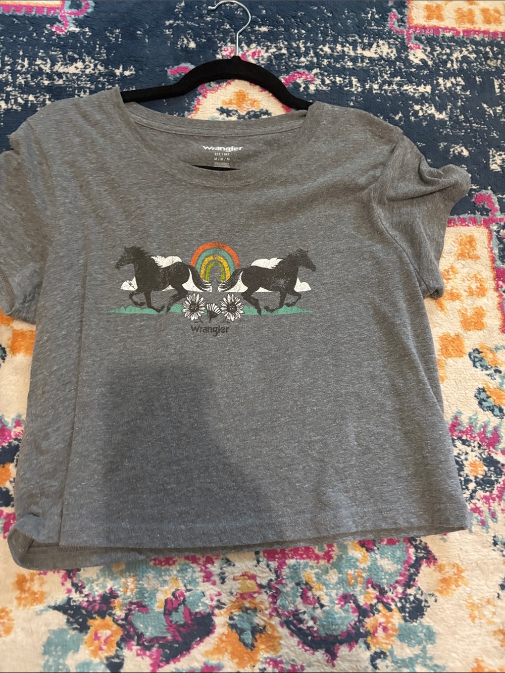 Wrangler Gray Tee with Horse & Rainbow Graphic